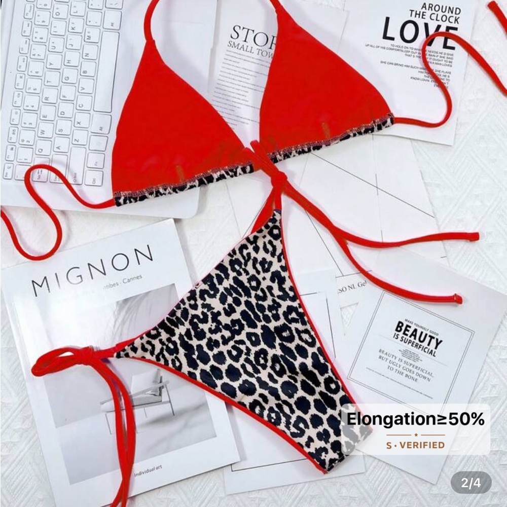 Leopard Print Bikini with Red Accents - Picture 3 of 4